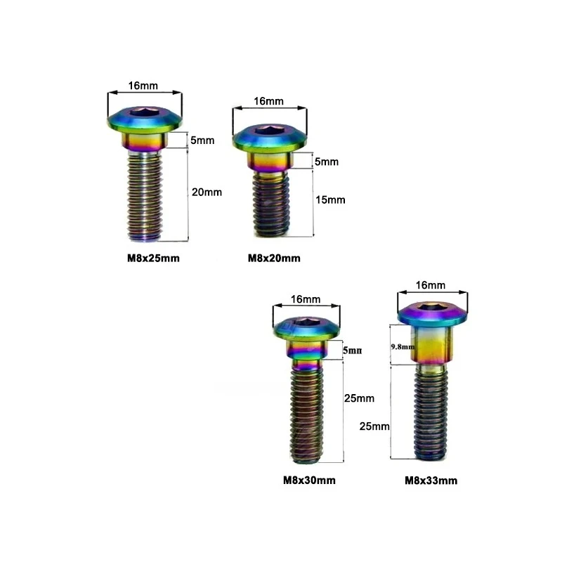 4Pcs M8 x 20 25 30 33mm Titanium Alloy Bolt Screws Hex Socket Head for Suzuki Disc Brake Rotor Bolts