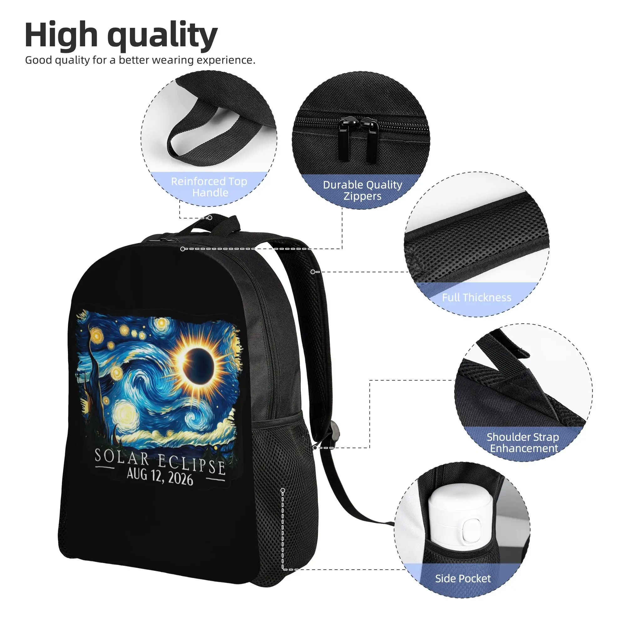Solar Eclipse August 12 2026 Starry Night Eclipse Totality Backpack Sports High School  Daypack for Men College Shoulder Bag