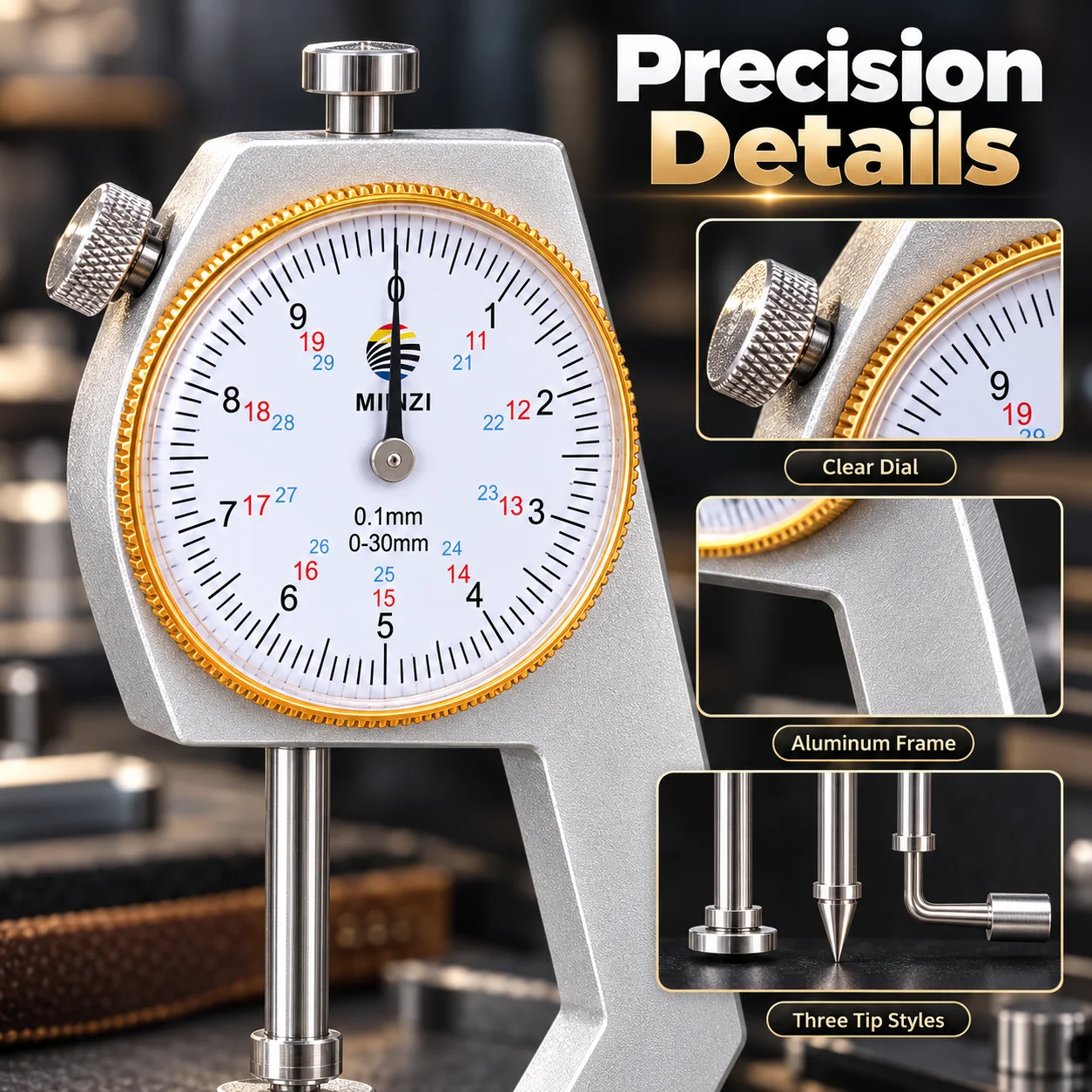 ZhonNa Micrometer Thickness Gauge Caliper Measuring Instrument Flat Head Pointed Bent End Tools Instrument Accessories Parts Set