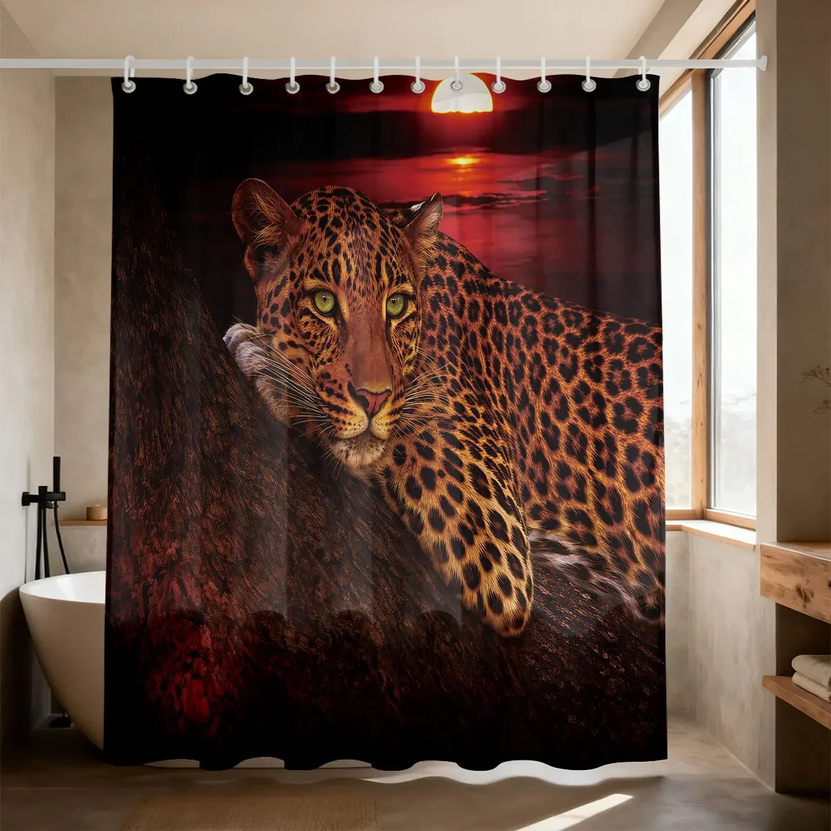 Leopard Tiger Shower Curtain Wildlife Animal Rose Floral Print Waterproof Fabric Bathroom Decor With Hooks