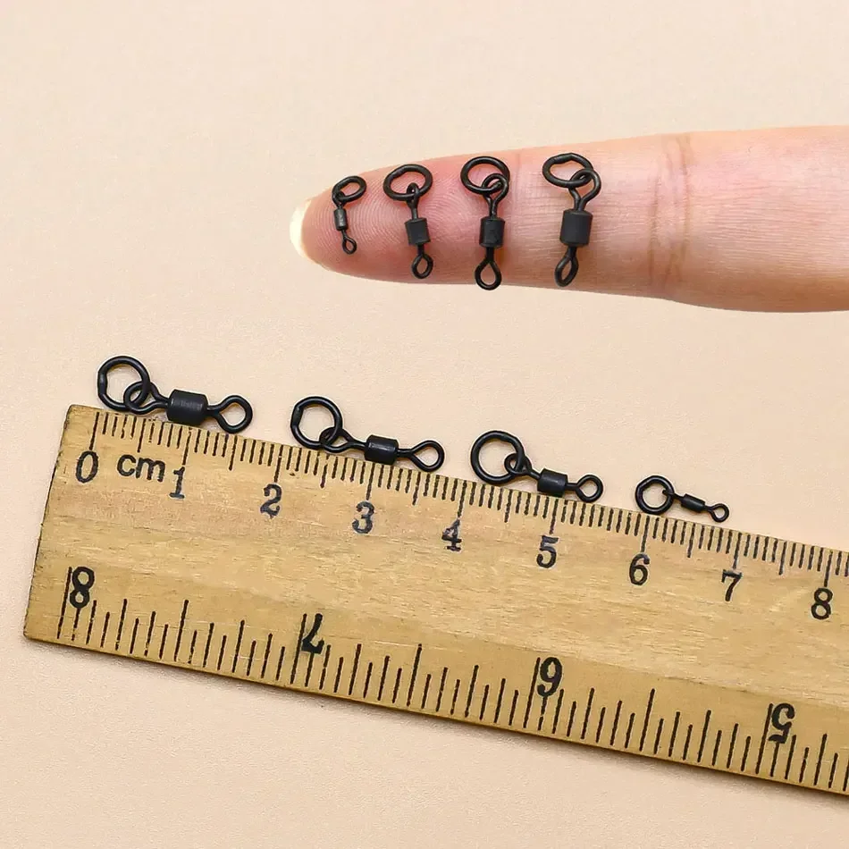 MNFT 50 Stück Micro Flexi Hakenwirbel 4 Größen, Karpfenangeln Mini Ringhakenwirbel, Terminal Angelzubehör – Detail 6