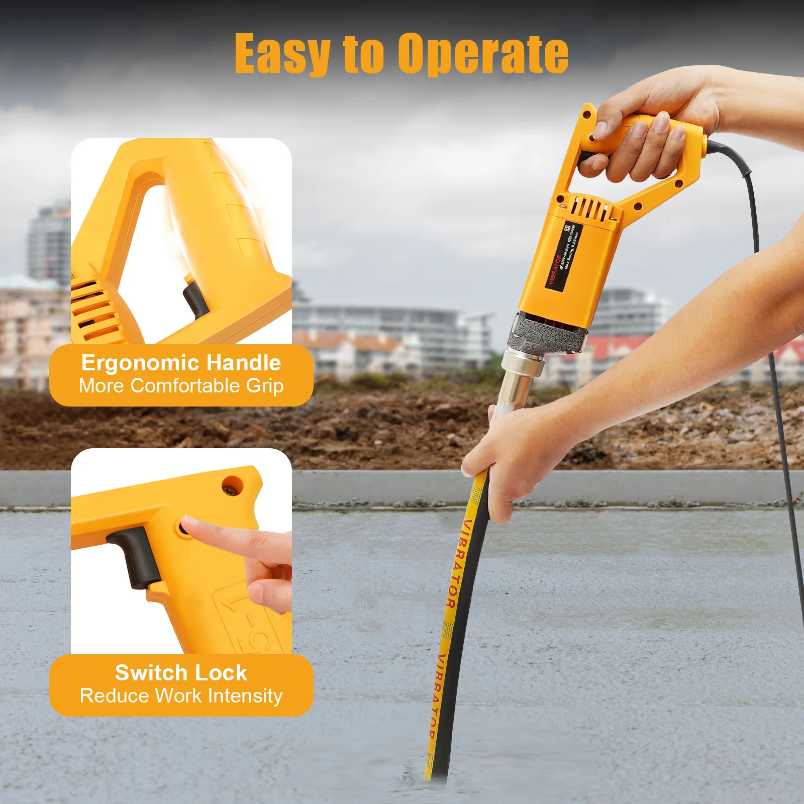 1300w 2m Vibrador de concreto elétrico portátil Ferramenta de vibração sem fio Eliminação de bolhas Haste de mistura de concreto