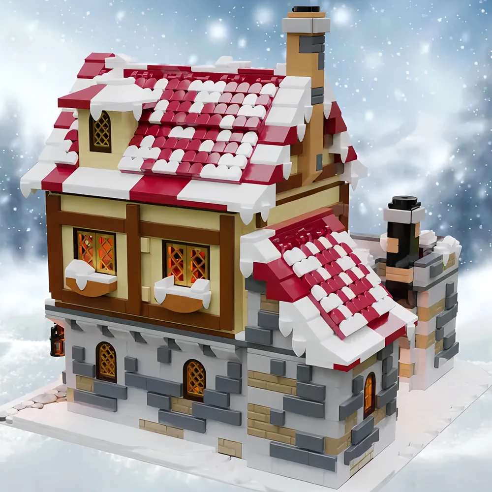 Moc Architectuur City Hot Sale Kerst Street Scene Taverne Onder De Sneeuw Creatieve Sneeuw House Model Diy Toy Boy Nieuwjaarscadeau