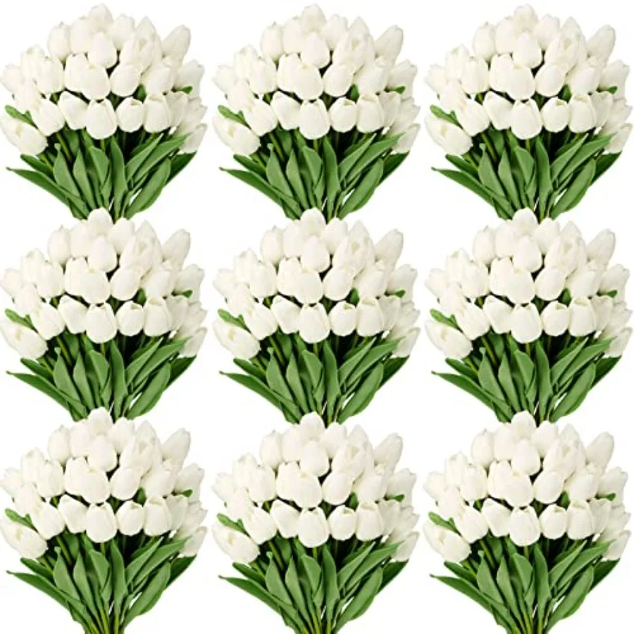 

200 Pcs Artificial Tulips Bulk PU Faux Tulips with Stem Bouquet Centerpieces Fake Flower for Wedding Arrangement Bouquets Party