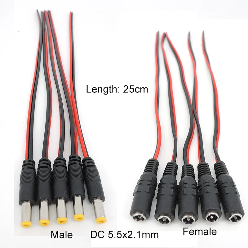 5.5x2.1 mm Male Female Plug 12V DC Power Pigtail Cable Jack for CCTV Camera Connector Tail Extension 24V DC Wire m20