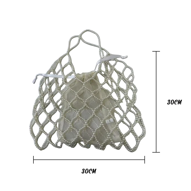 Handmade Beaded Shoulder Bag Hollow Out Design Large Capacity Cosmetic Lunch Bag for Women Versatile Casual Crossbody Purse