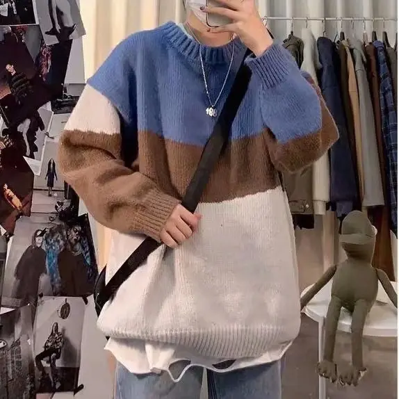 Autumn and Winter Hong Kong Style Sweater Men's Korean Version Students Loose and Handsome Ins Fashion Bottoming Shirt Thick