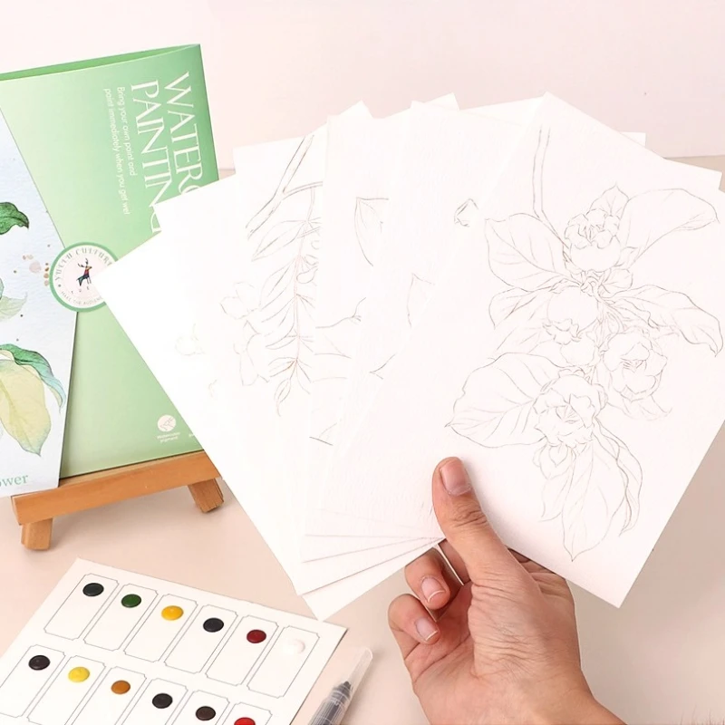 Watercolor Coloring Set with Painting Brush Coloring Painting Copy Album Line Draft for Beginners Portable Painting Art Supplies