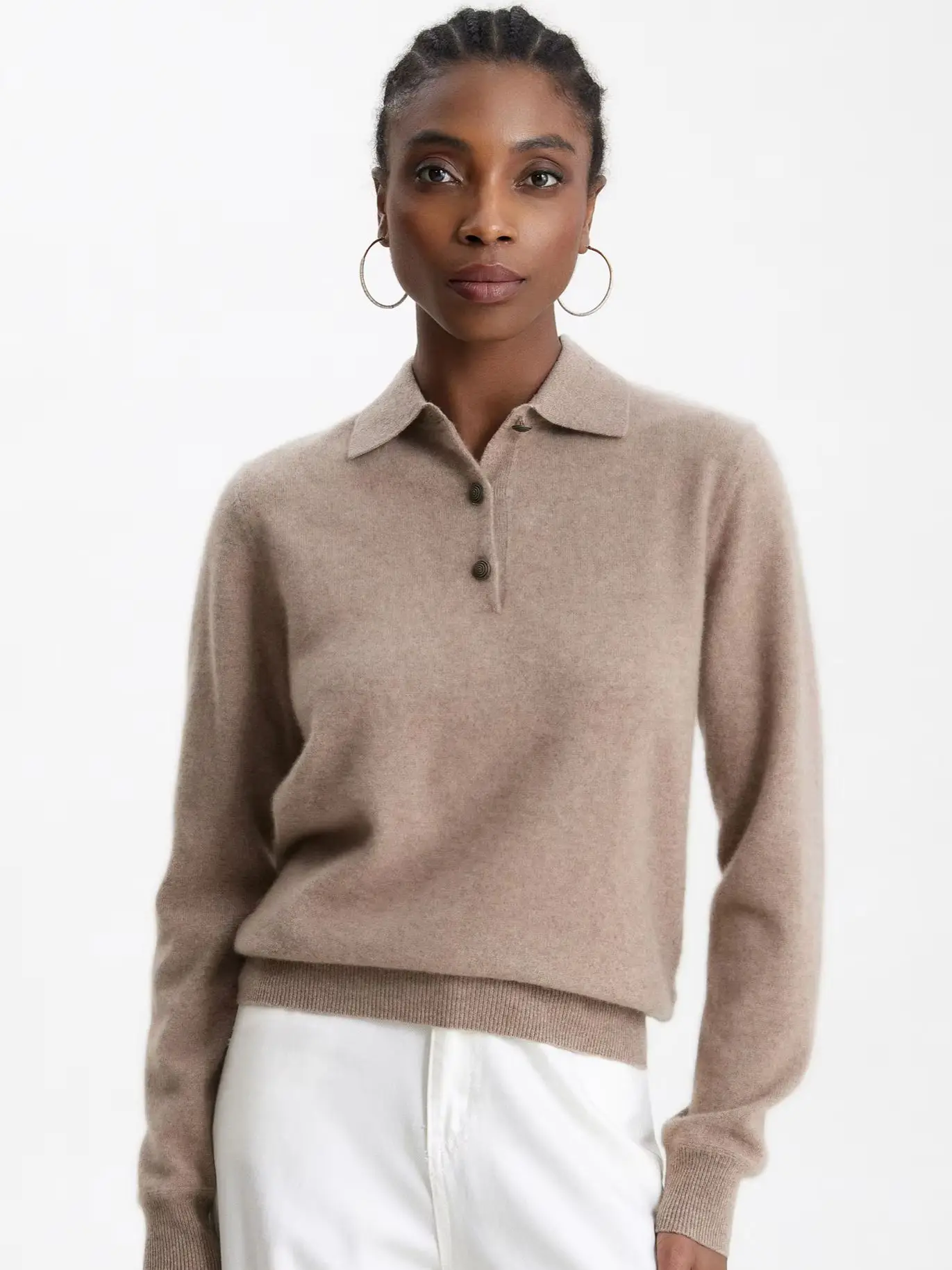TLOML Women's 100% Baby Cashmere Sweater Polo Collar Half Buttons Pullover Cashmere Knitwear Soft Warm Casual High Quality Tops