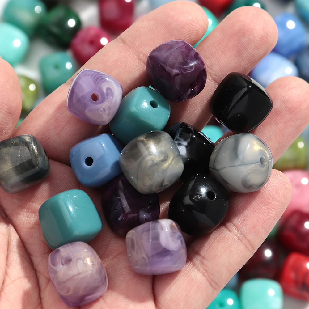 10 Stück Marmorfarbene Acryl-Perlen, 16x17mm, quadratische Würfelform, lose Abstandsperlen für DIY-Schmuck, Armbänder, Halsketten, Ohrringe, Zubehör – Detail 5