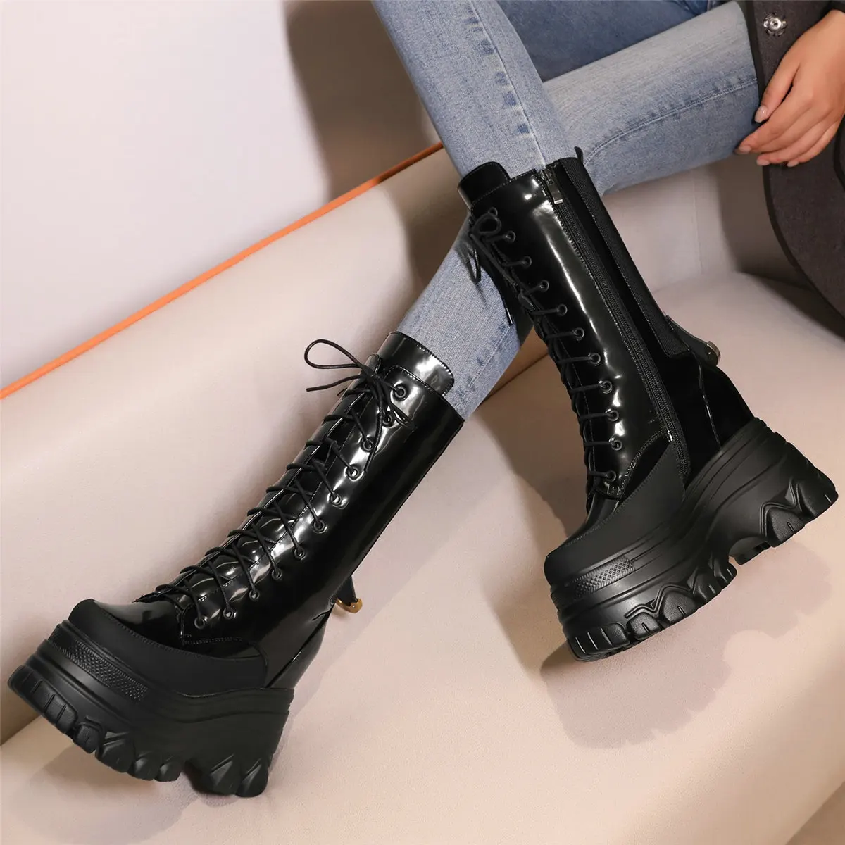 Winter Pumps Shoes Women Genuine Leather Super High Heels Ankle Boots Female High Top Round Toe Fashion Sneakers Casual Shoes