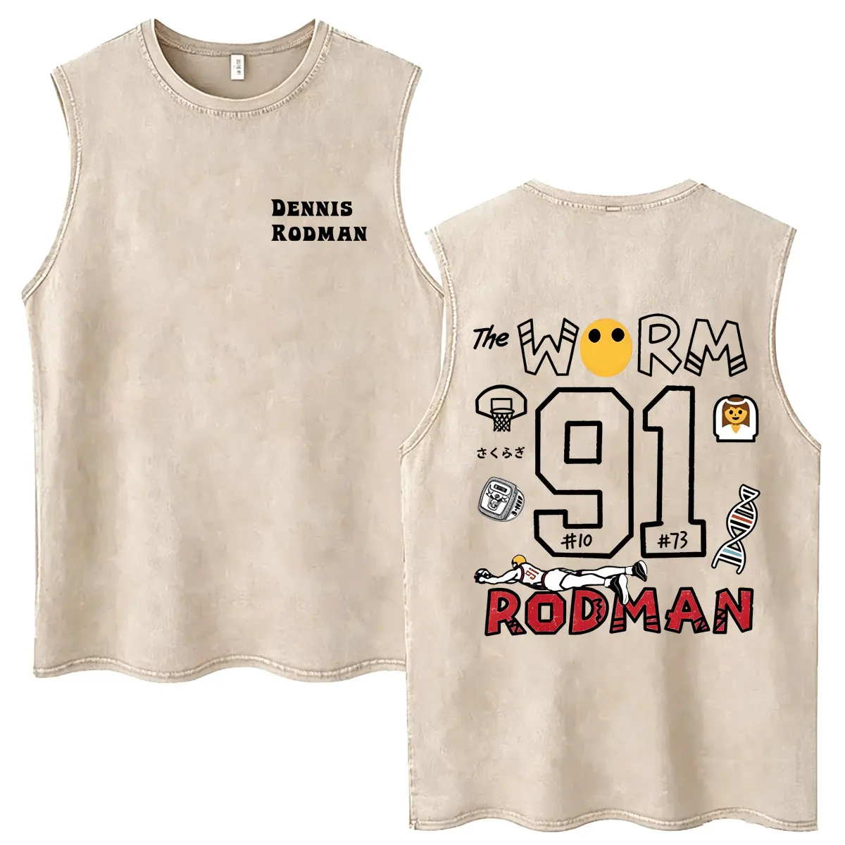 The Worm Dennis Rodman Head Vintage Washed Tank Tops Men Fashion Hip Hop Oversized Vest T Shirt Male Retro Rock Cotton T-shirts