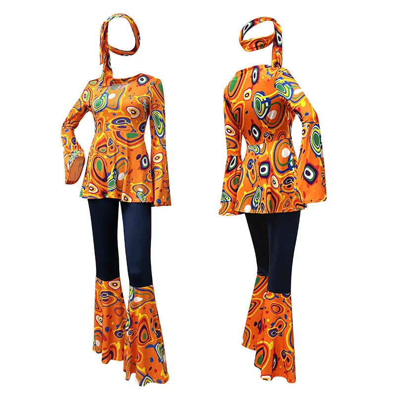 Disfraz Retro Hippie Go Girl para mujer, vestido elegante para fiesta de Navidad, 60s, 70s