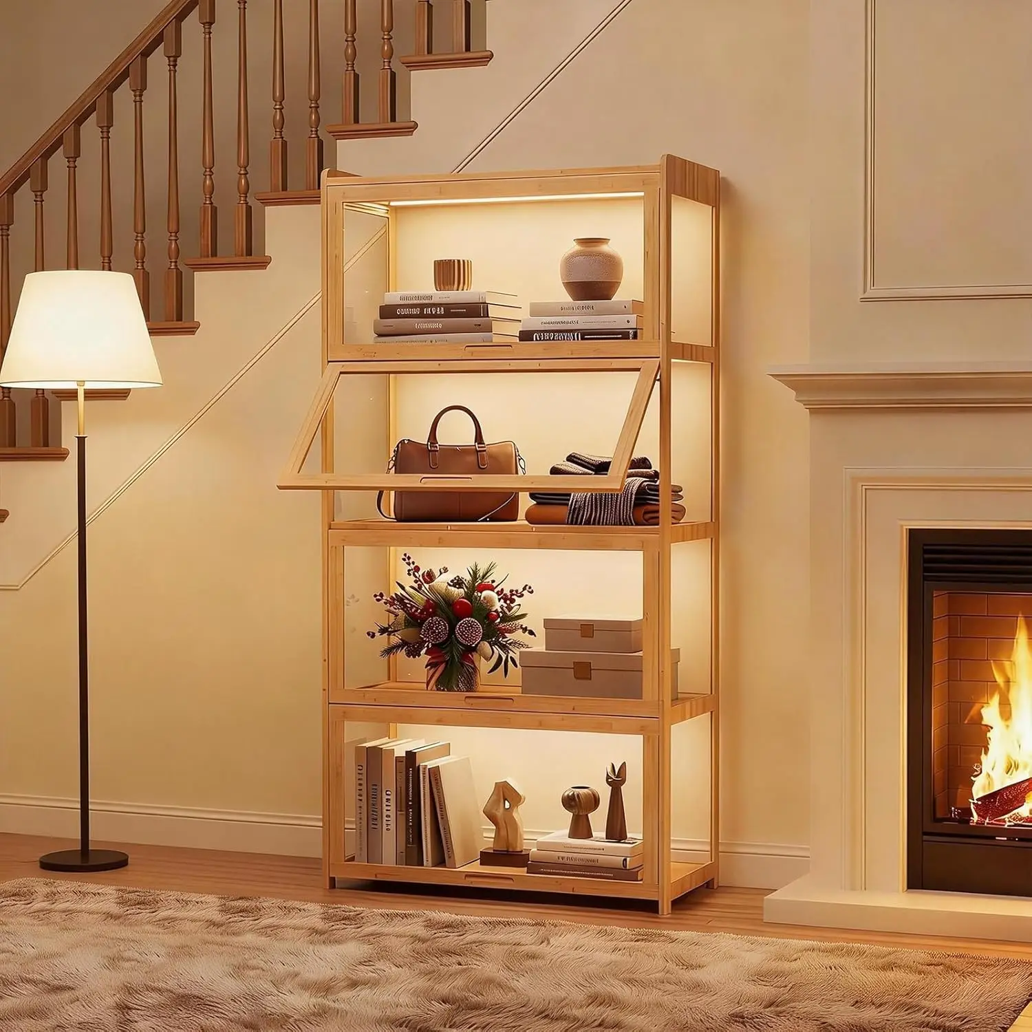 

Magshion Display Cabinet, 4-Tier Curio Cabinet , Display Case Showcase , 27.5"(L) x 13.5"(W) x 55"(H), Natural