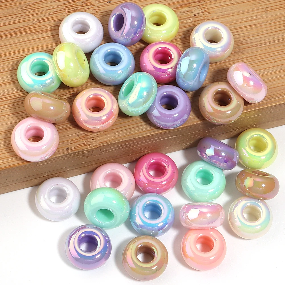10pcs 14mm UV Plated Color Acrylic Abacus Beads Big Hole Loose Wheel Beads For Jewelry Making DIY Bracelets Keychain Accessories view 5