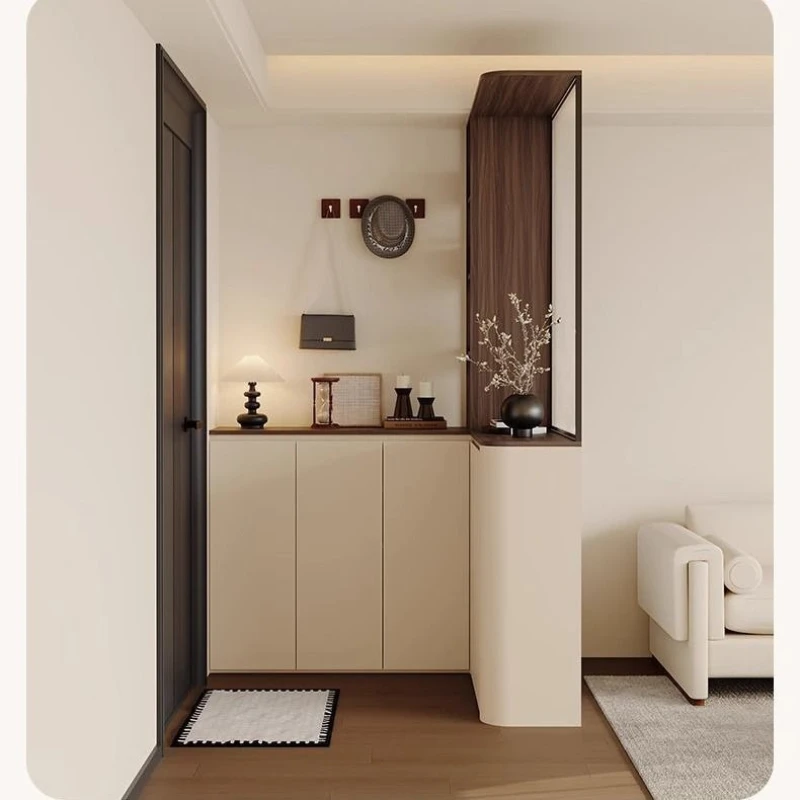 Medieval style L-shaped corner foyer cabinet, arc shoe cabinet integrated against the wall, screen cabinet, partition cabinet,