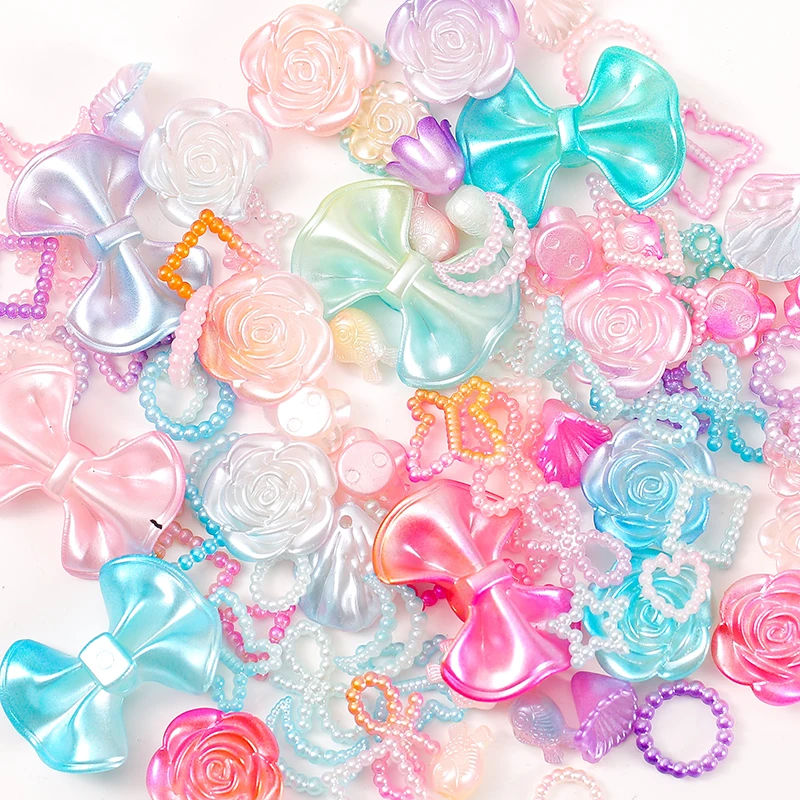 50g  Mix shape Dual Color Gradient ABS Pearl beads Patch flower bow rose star moon Cream Adhesive  DIY jewelry Accessories