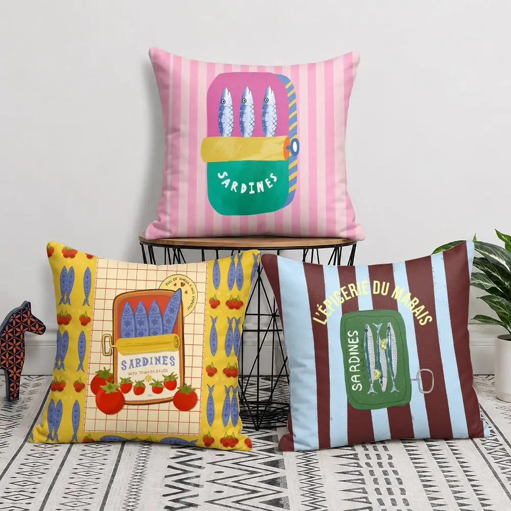 Vintage Sardine Can Drawing Cushion Cover Short Plush Soft Double-Sided Printing Pillow Case Cozy Sofa Bedroom Home Decor Gift