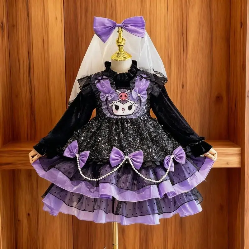 

Платье принцессы Kuromi, новый стиль, плотное пышное платье в стиле Лолиты, модное кавайное платье с бантом для девочек, сетчатое платье на Хэллоуин, праздничный подарок, горячий тренд