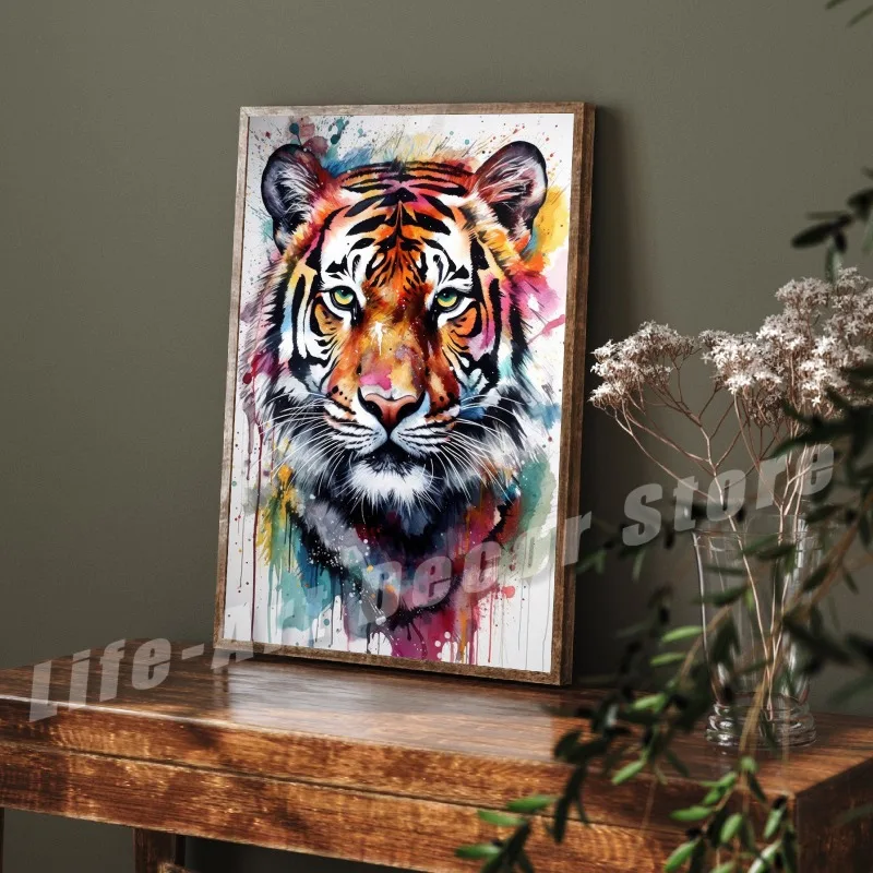 Animal Watercolour Portrait Tiger Leopard Lion Posters Prints Canvas Painting Wildlife Wall Art Picture Modern Living Room Decor