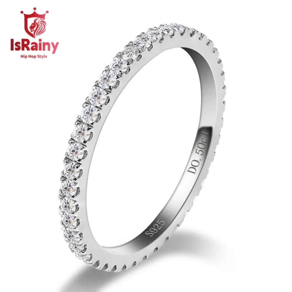 IsRainy Pass Diamond Test D Color Round Cut All Moissanite Rings For Women Men Anniversary 925 Sterling Silver Fine Jewelry Gift