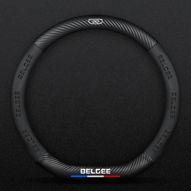 D-شكل عجلة توجيه سيارة غطاء حافظة ألياف الكربون بولي Leather الجلود المضادة للانزلاق لجيلي BelGee X50 X70 2023 2024 اكسسوارات السيارات #1