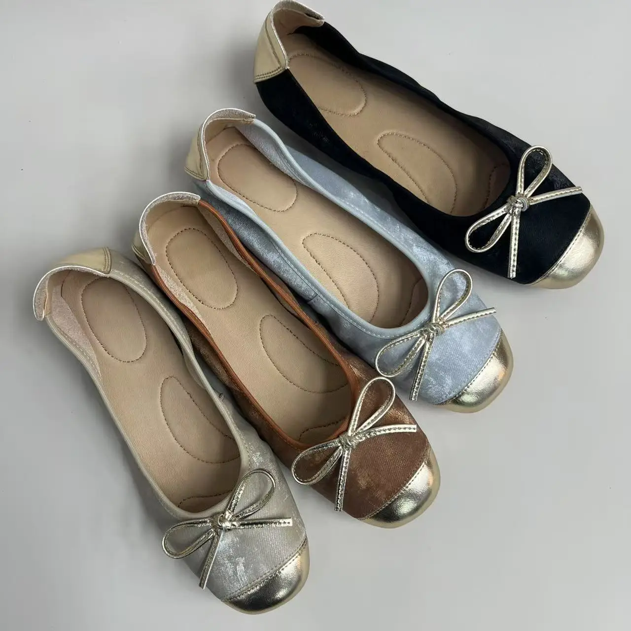 Withered Minimal French French Ballet Flat Shoes Women's Bowknot Spring Soft Sole Chicken Rolls Shoes Large Women's Shoes Summer