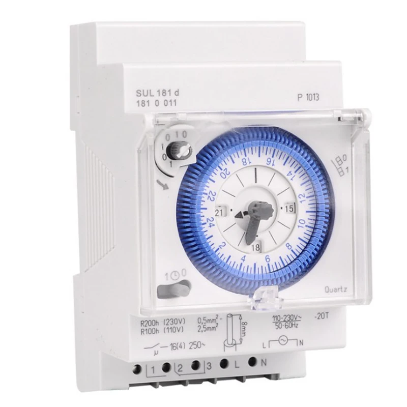 220V AC Analog 24 Hour Mechanical Timer Switch 15-minute Interval Quartz Time Controller DIN Rail Timers SUL181d 16A 230V