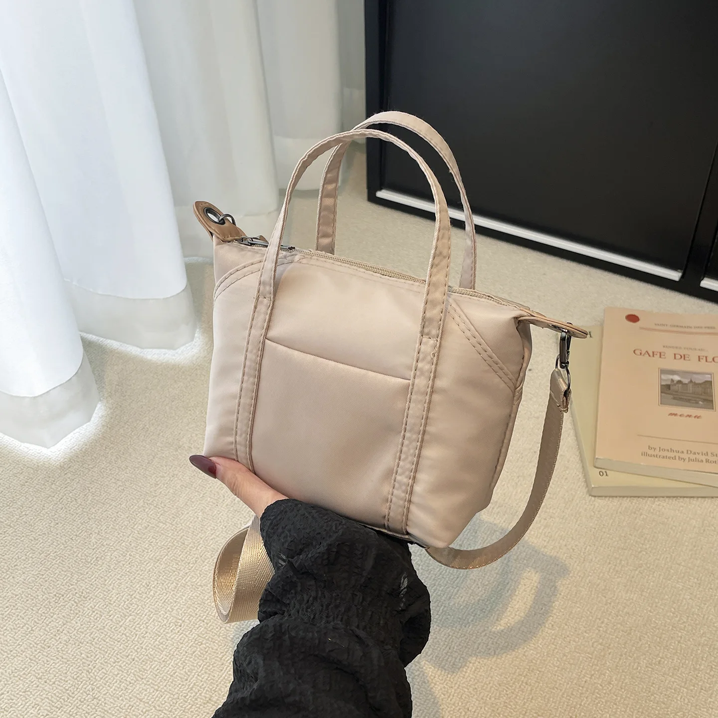 Custom Logo Multi Color Mini Boston Nylon Bag Detachable Adjustable Crossbody Strap Women Casual Daily Small Shoulder Handbag