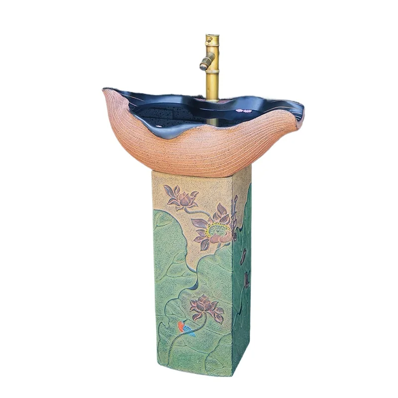 

Chinese column washbasin outdoor creative washbasin courtyard sink floor-to-ceiling integrated balcony