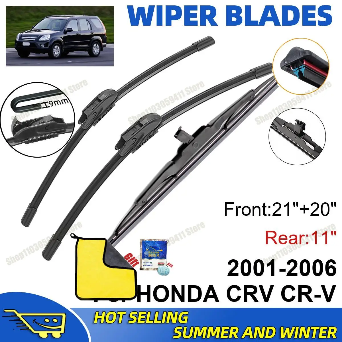 

3PCS For HONDA CRV CR-V 2001-2006 21" + 20"+ 11" Front Rear Wiper Blades Set Windshield Windscreen Car Accessories