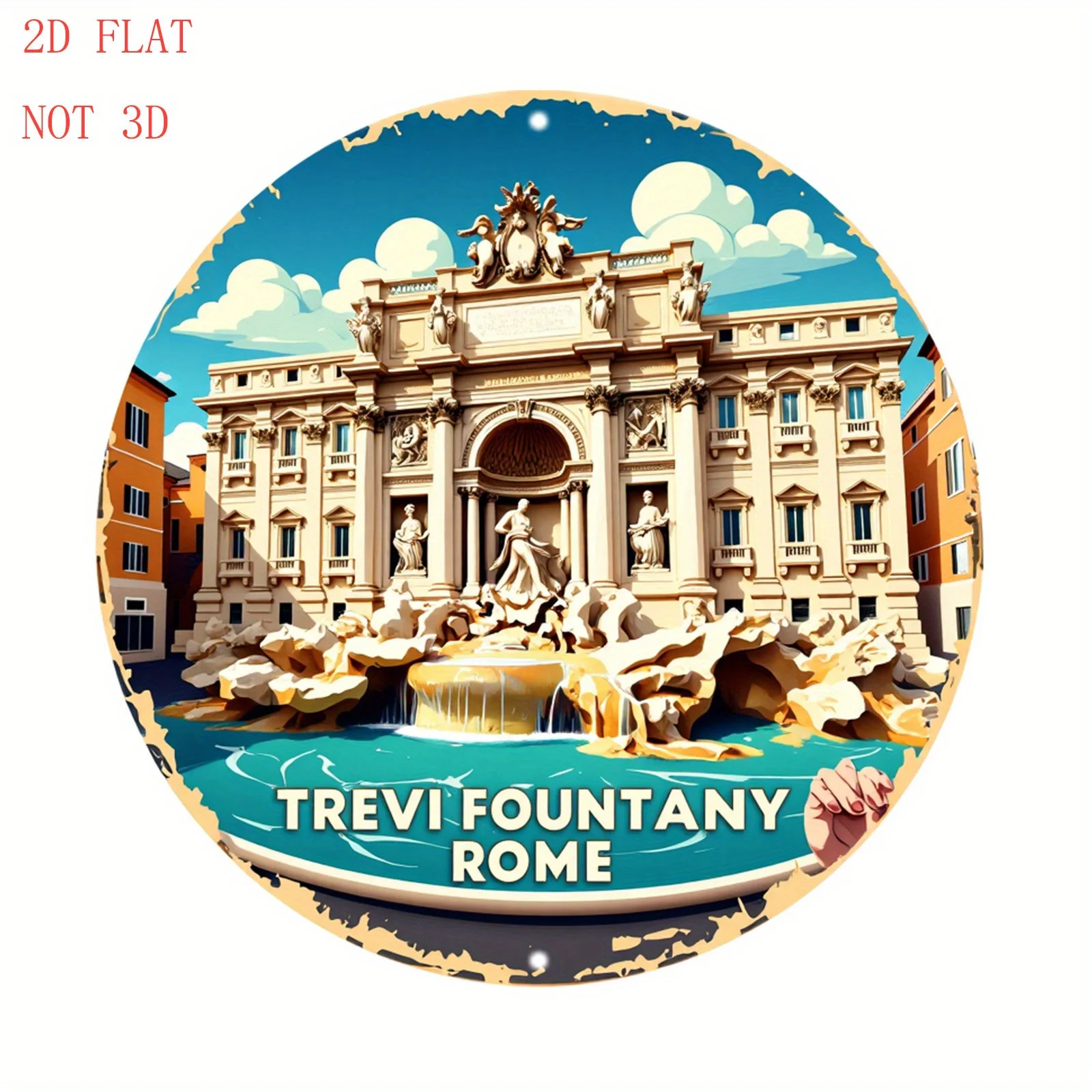 1pc Trevi Fountain Rome Italy Themed Round Metal Wall Art Sign - 8 Inch Italian Landmark Decor with Iconic Fountain & Colorful B