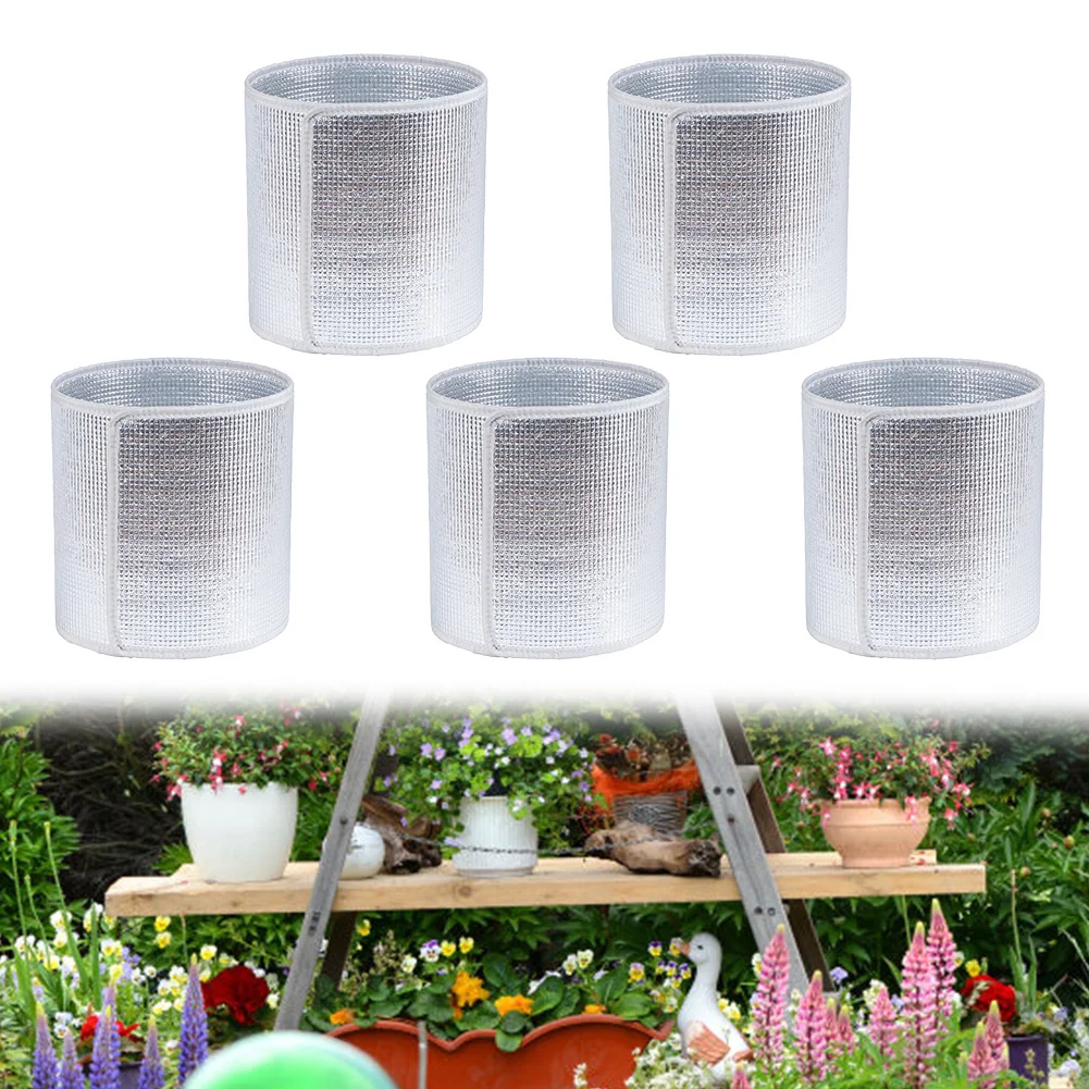 

5 Pack Aluminum Film Outdoor Flower Pot Heat Insulation Cover Breathable Design Sunshade Flowerpot Cover Garden Supplies