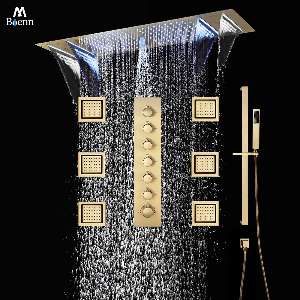 

M Boenn 35*12 Inch Lovers Shower Set Couple Space Private Spa Shower Head 6 Functions Thermostatic Mixer Shower Faucets Diverter