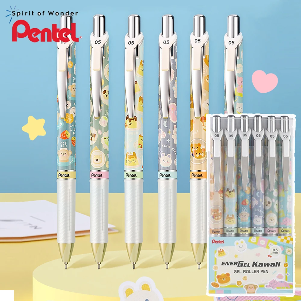 

6 шт./компл., японские гелевые ручки Pentel Kawaii Limited BLN75, черная ручка ENERGEL, быстросохнущая, большая емкость, 0,5 мм, школьные принадлежности