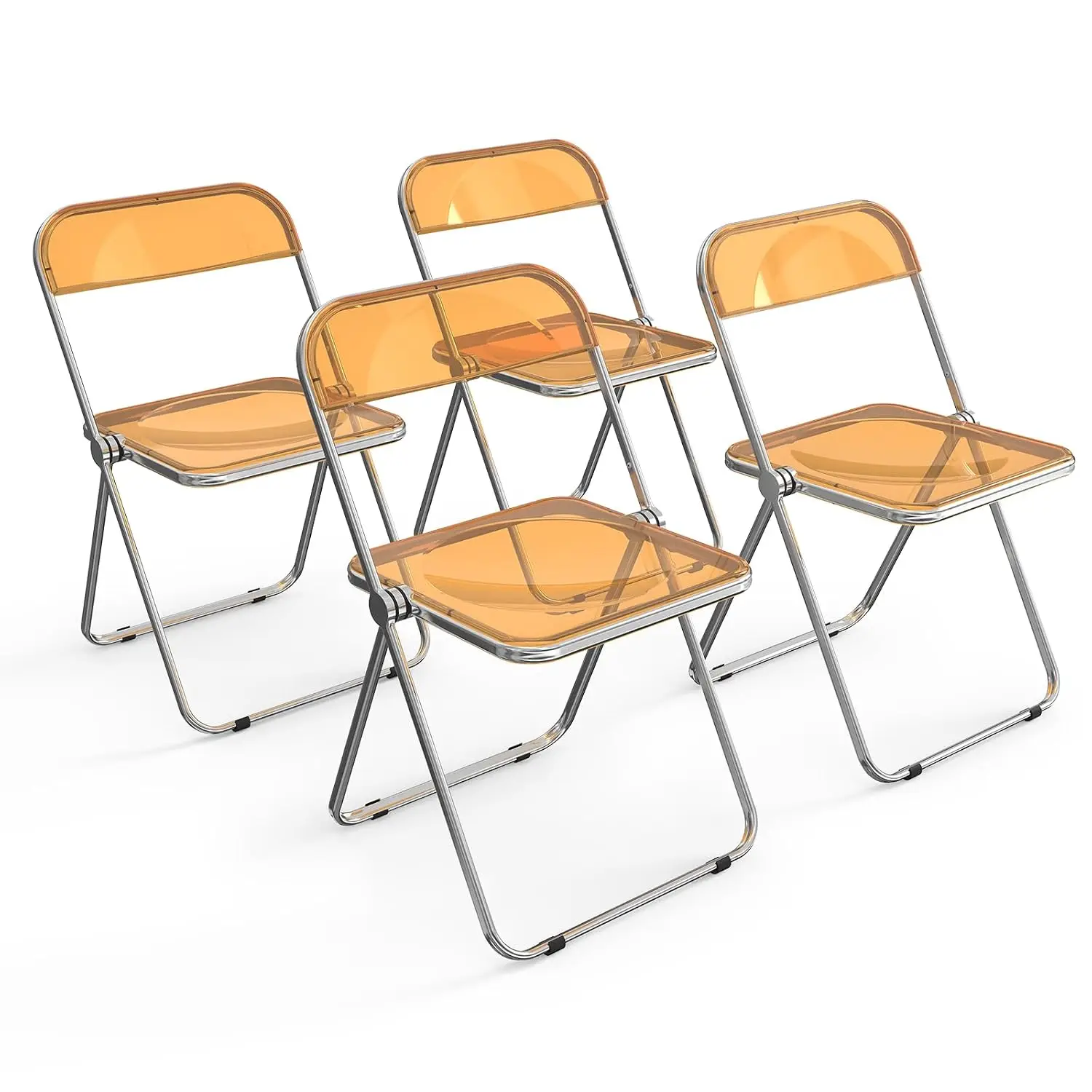 Acrylic Folding Chair 4 Pack Clear Foldable Stackable Plastic Panel & Metal Chrome Frame 350 lbs Weight Capacity, Customized