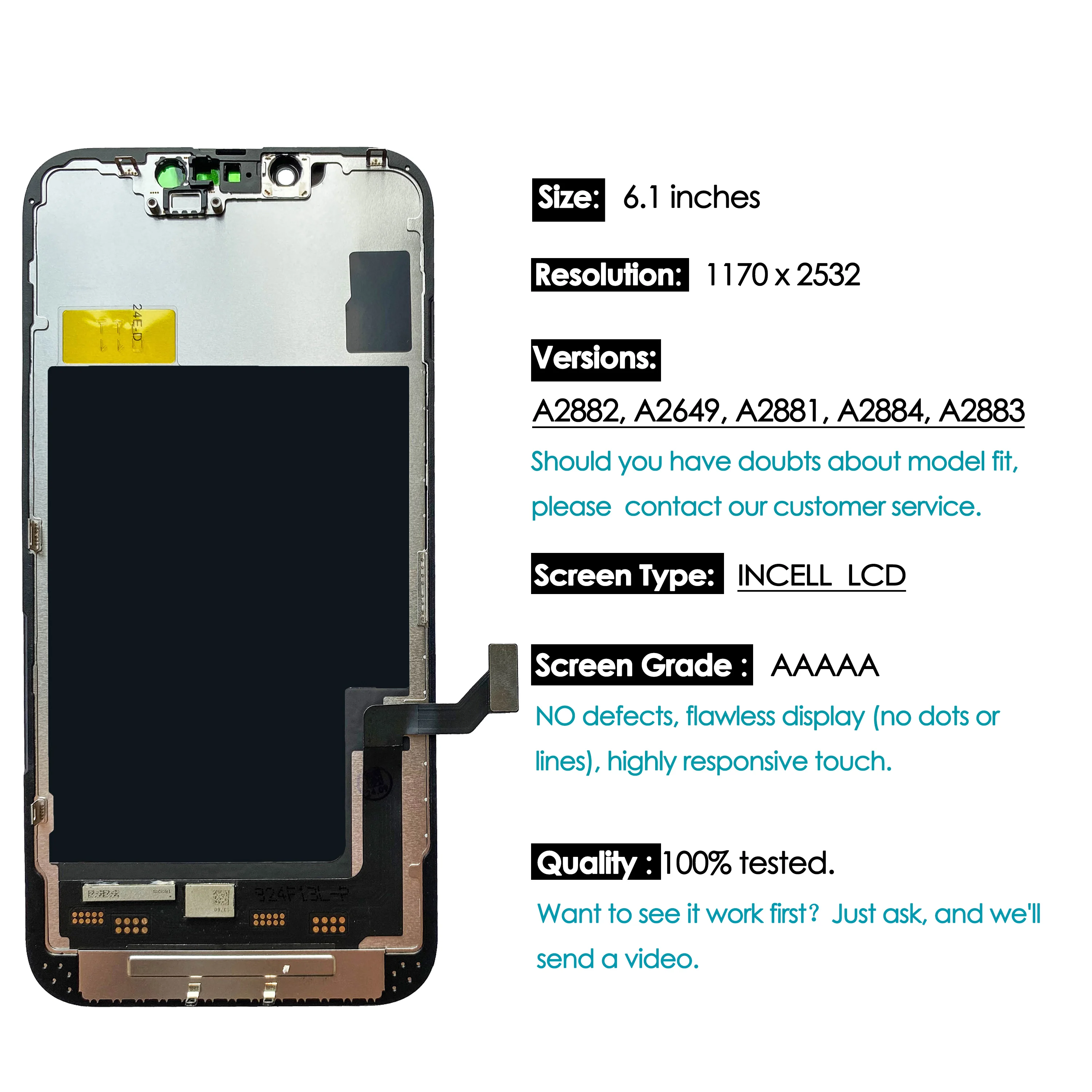 High quality AAA incell LCD For iPhone 14 Display Touch Screen Replacement Digitizer Assembly Repair Parts Wholesale Kit