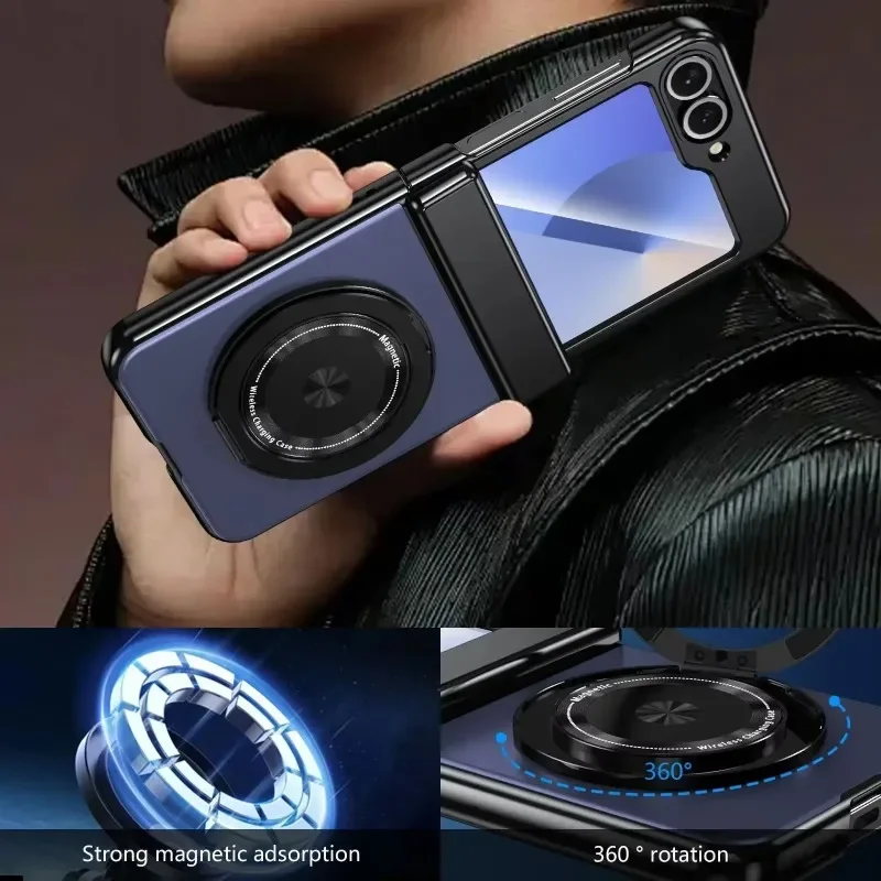 Etui na telefon Samsung Z Flip 6/5/4/3 Magnetyczny uchwyt obrotowy 360 Obudowa do ładowania bezprzewodowego Folia All-inclusive Pokrowiec ochronny