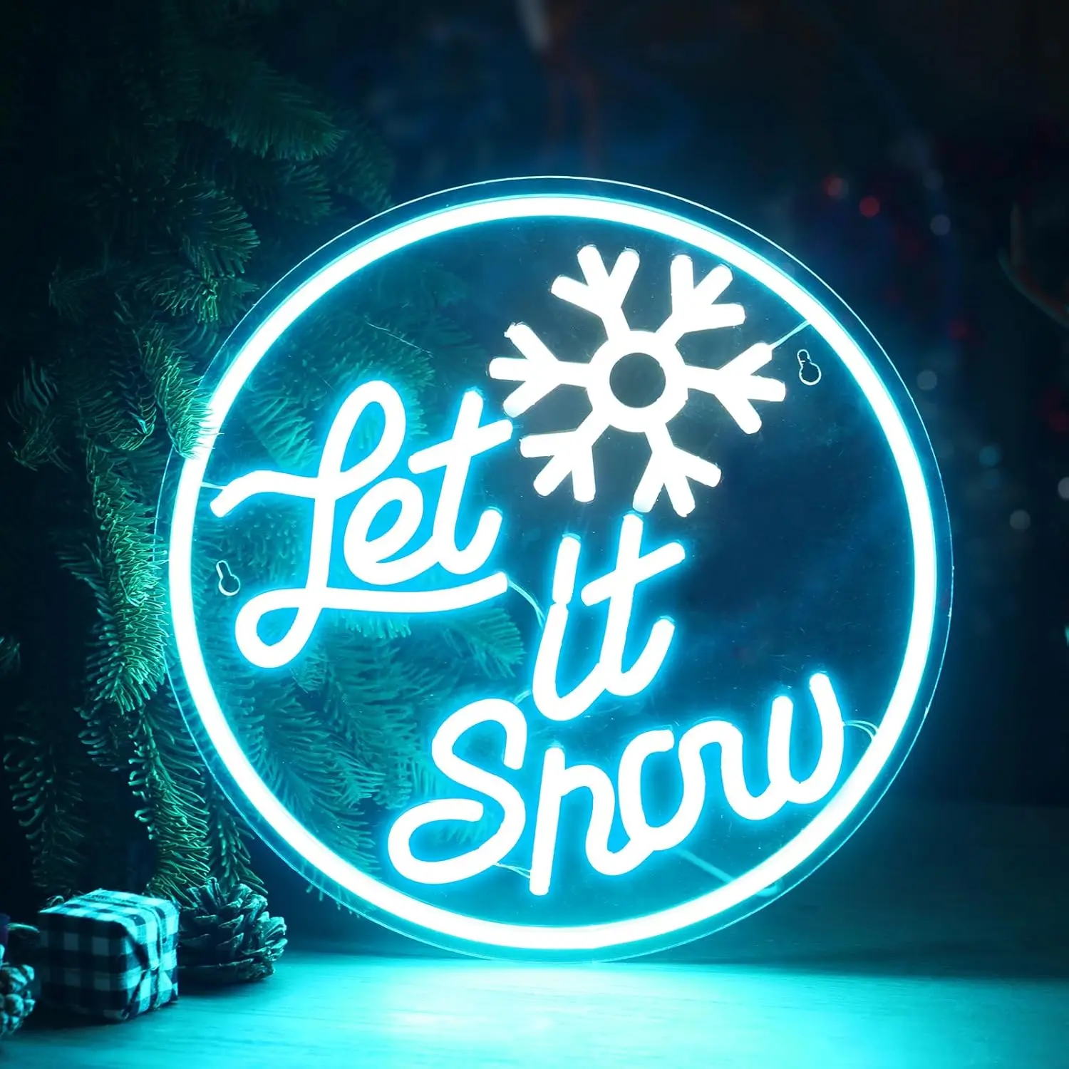 

Let it Snow Snowflake Round Neon Signs Merry Christmas Decoration LED Wall Decor Bar Living Room Decor Winter Party Home Bedroom