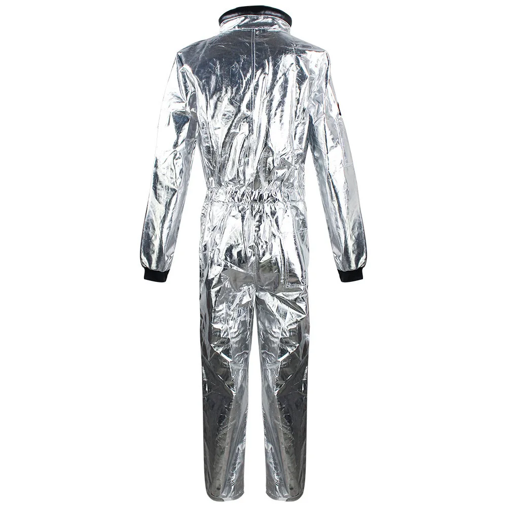 Volwassen astronaut kostuum jumpsuit zilveren ruimtepak voor mannen met geborduurde patches en zakken voor Halloween cosplay feestpak