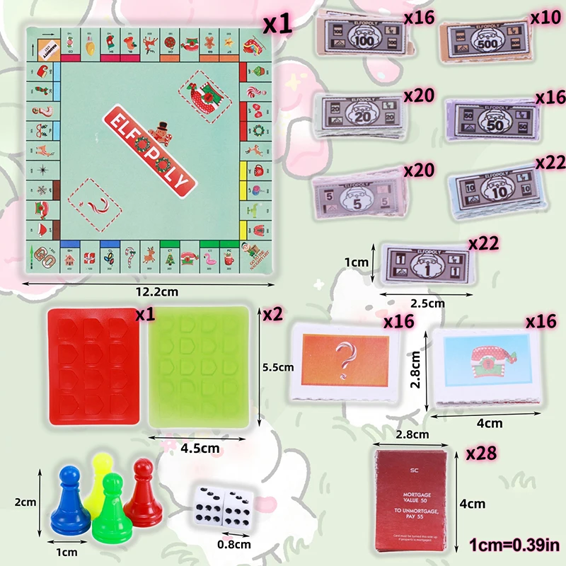 Mini Foldable Monopoly Board Games Kit Checkerboard Dollhouse Scene Decoration Miniature Puzzle Education Toys