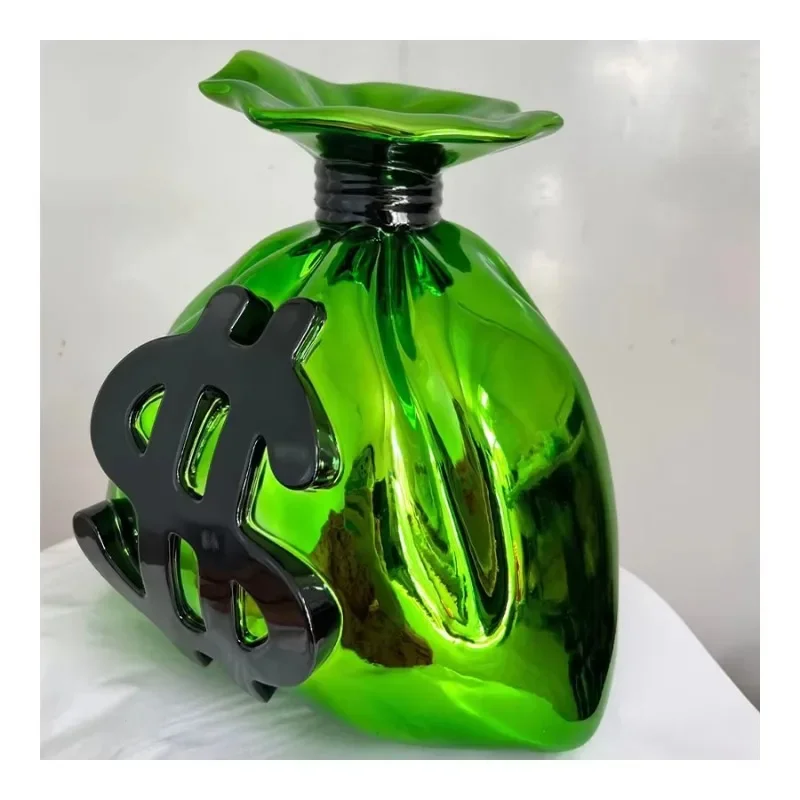 Home Decor Luxury Green Chrome Big Sculpture Decor Money Bag Sculpture