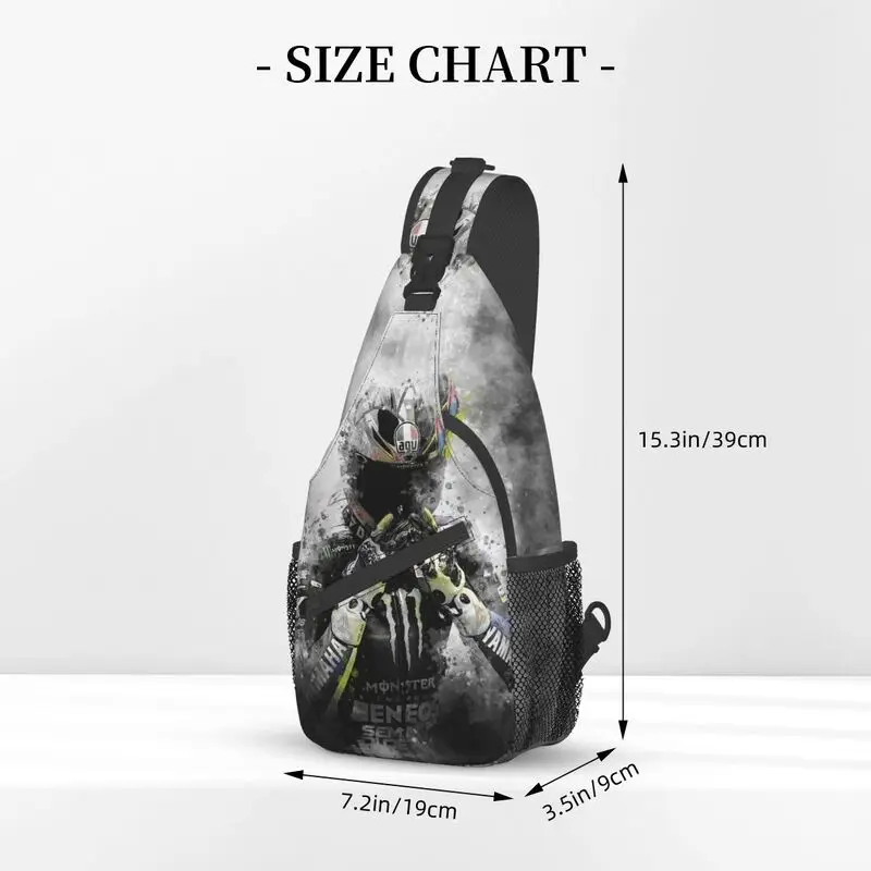 Motorcycle Racing Rossi Crossbody Sling Backpack Men Custom Chest Shoulder Bag for Travel Hiking Daypack