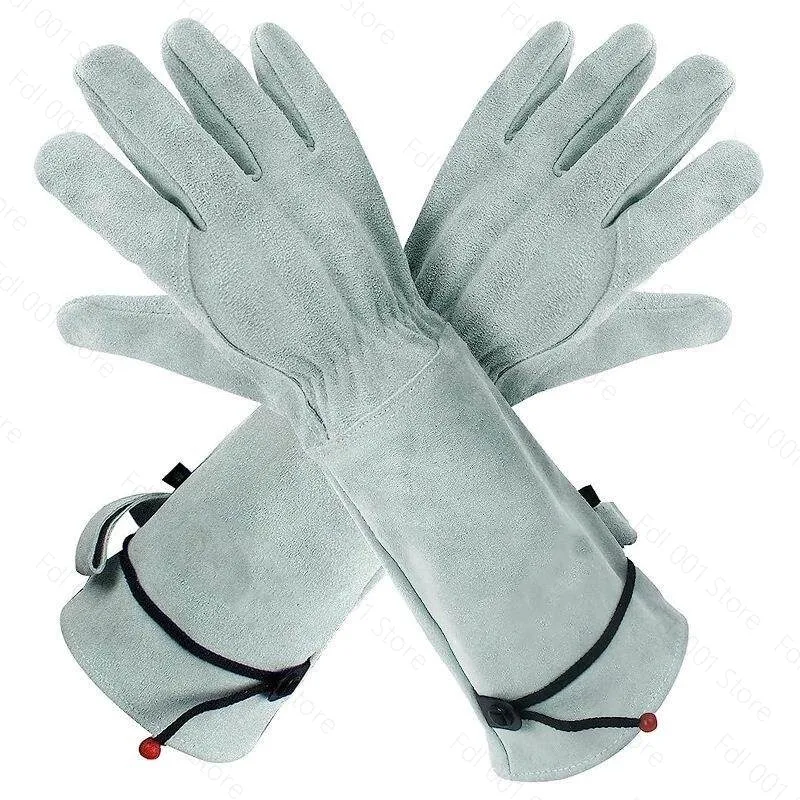 2 pairs Cowhide Long Gardening Gloves Thorn Proof Work Protective Gloves For Garden Construction