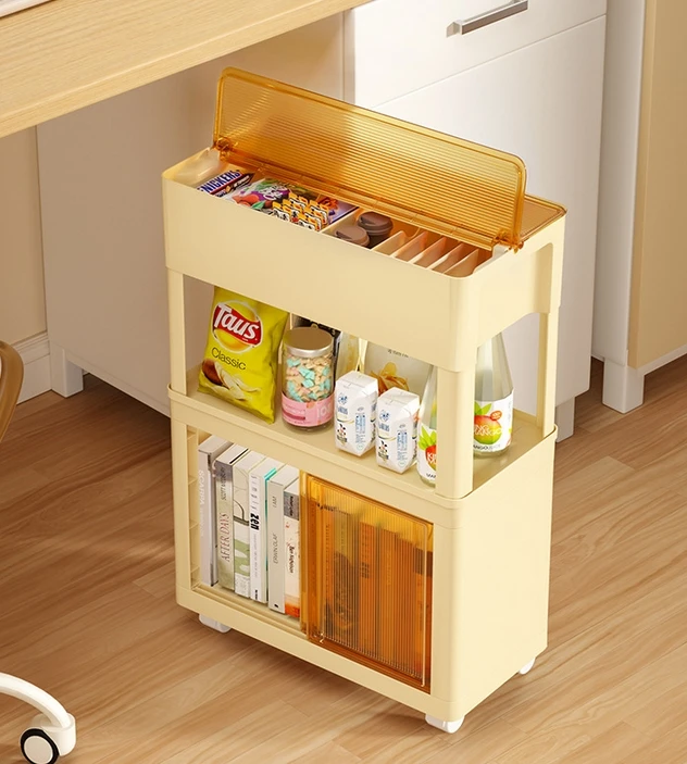 3 Tier Rolling Kitchen Trolley Cart Yellow Storage Shelves Rack Utility Cart Organiser Drawer Installation Light Mount Room