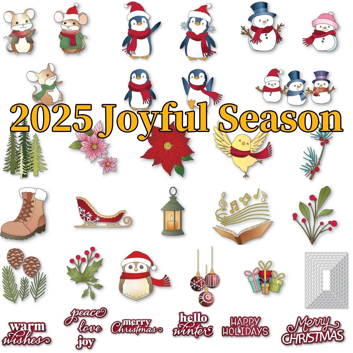 2025 Joyful Season Snowman Penguin Metal Cutting Dies for DIY Making Card Scrapbook Paper Craft Supplies Decoration