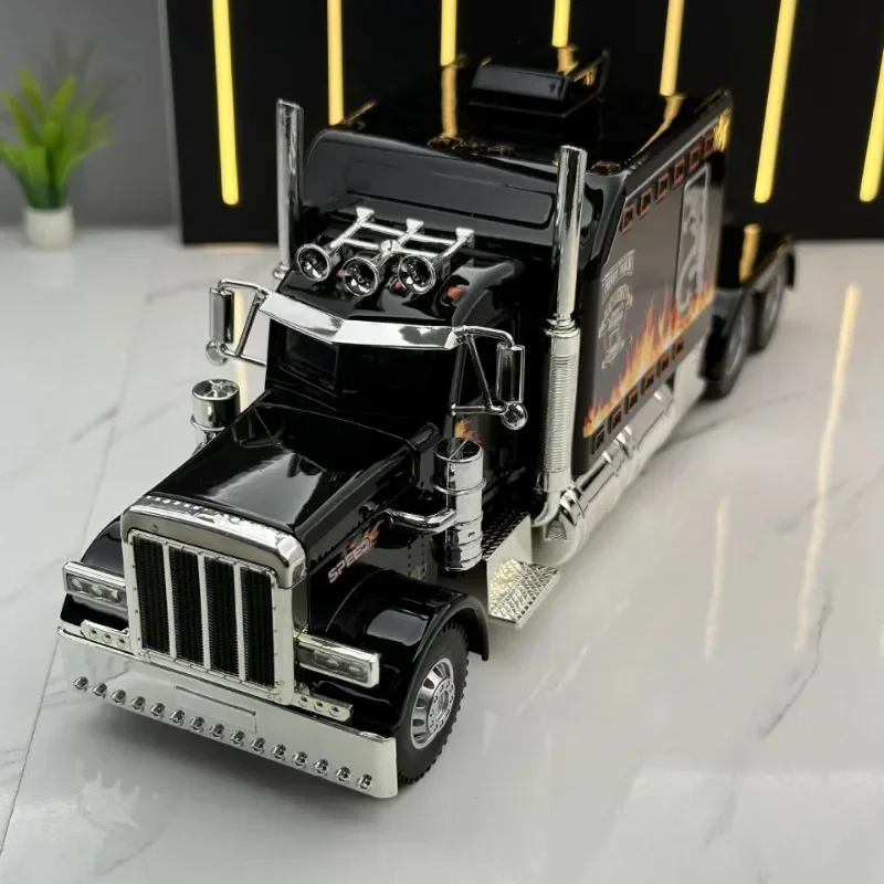 Diecast Heavy Truck Model 1:24 Peterbilt 389 tractors Alloy Toys Vehicles Sound And Light Metal Casting Collective Kids Boy Gift