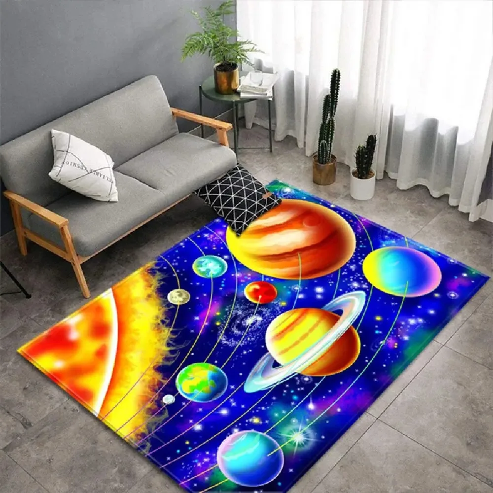 VIKAMA Cartoon Planet Crystal Velvet Carpet Large Size Living Room Bedroom Non-slip Rug Sofa Coffee Table Blanket Kids Room Mat - view 2
