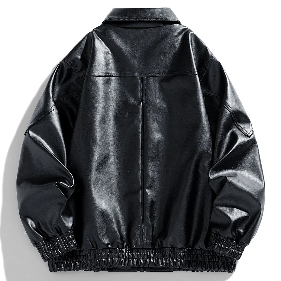 Pu Jacke Männer Motorrad Biker Mantel Mode lässig Turndown Kragen Jacke männlich Pu Mantel schwarz