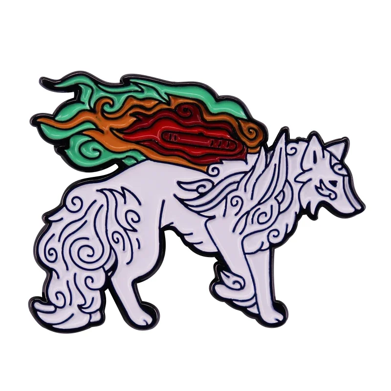 Okami Amaterasu Badge Wolf God Guardian Pin Popular Adventure Game Jewelry